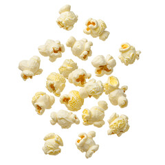 Fototapeta premium Buttery Popcorn Kernels Floating on Transparent Background