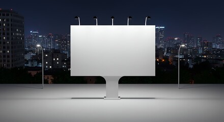 Blank Billboard in City at Night