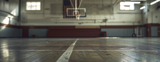 Close up floor parquet ground basketball empty field blur background mockup for product present advertisement.