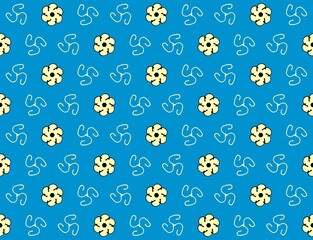 blue and yellow flower background, pattern seamless repeat style design for fabric printing or wallpaper or background, chessboard, checkerboard