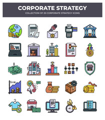 Collection of 25 Corporate Strategy Icons for Business Planning