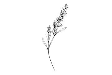 A set of modern minimalist lavender stalk botanical line art illustrations, elegant and simple isolated on a transparent background