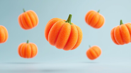 studio-style photo of halloween pumpkins floating separately in mid-air