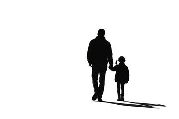A set of touching father and daughter silhouette moments captured in shadow outline isolated on a transparent background