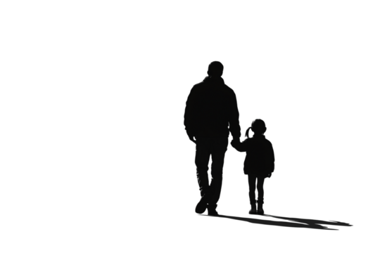 A set of touching father and daughter silhouette moments captured in shadow outline isolated on a transparent background - Powered by Adobe