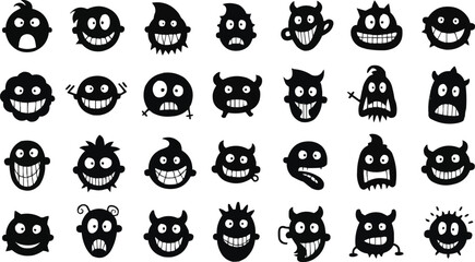 Obraz premium quirky emoji set vector, abstract emoji silhouette,