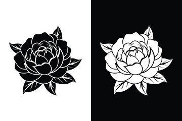 Peony Icon Design. Flat Silhouette Vector for Modern Graphic Use