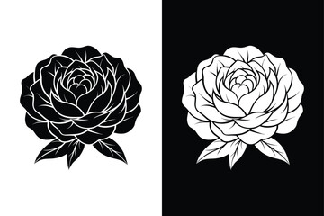 Peony Vector Icon. Elegant Flower and Leaf Silhouette Design