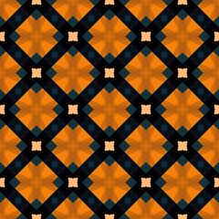 Abstract geometric pattern background. Repeating tile design with warm orange and dark teal accents. Modern decorative pattern for fabric print or digital projects. High-resolution JPG.
