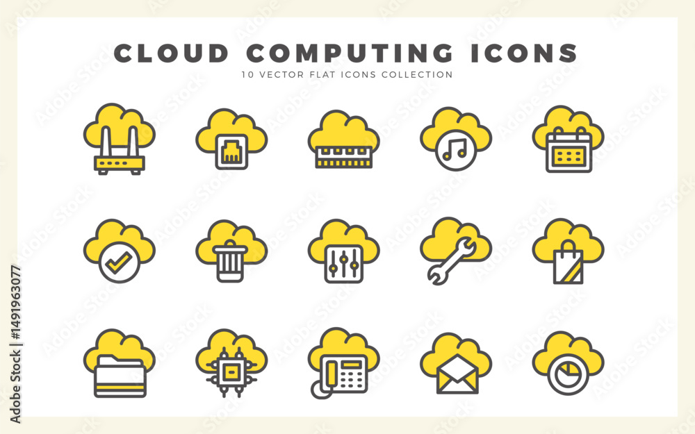 Poster 15 cloud computing two color icon pack. vector illustration.