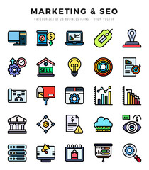 Set of simple Lineal Color Marketing & SEO Icons. Lineal Color art icons pack.