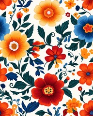 Seamless floral pattern with colorful flowers and leaves for decorative design