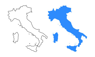 Map of Italy. Detailed outline and blue silhouette