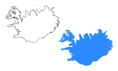 Map of Iceland. Detailed outline and blue silhouette