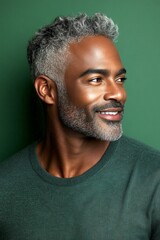 A warm and friendly man radiating happiness. A classy midlife man with a timeless look. A soft and natural man with a glowing expression. A classic studio photography session capturing masculinit.