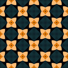 Abstract floral pattern background. Seamless geometric design with stylized blossoms and dark teal squares. Repeating decorative motif for print and digital projects. High-resolution JPG.
