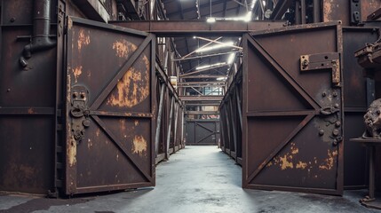 Abandoned Industrial Warehouse with Rusted Doors