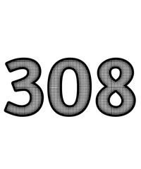 Black and white color numbers 308