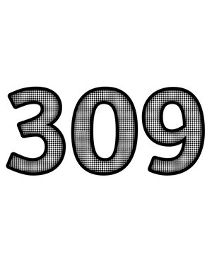 Black and white color numbers 309