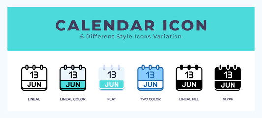 Calendar june icon set pack vector illustration.