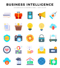 Set of Business Intelligence Icons. Simple Flat art style icons pack. Vector illustration.
