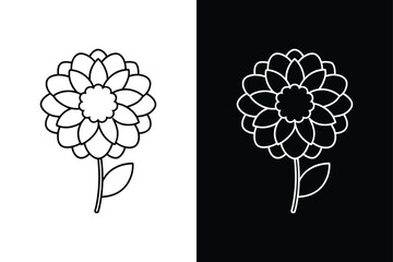 Simple Zinnia Flower Vector. Flat line Icon in Monochrome