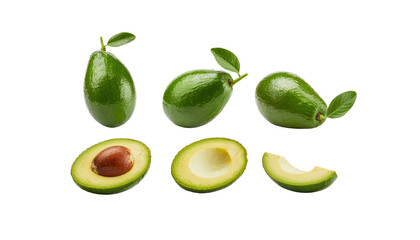 Obraz premium Collection of Fresh Avocados with Leaves on Transparent Background