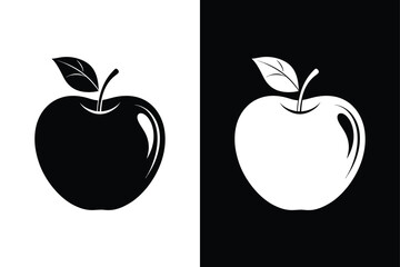 Flat Apple Icon Illustration. Black and White Fruit Vector Design