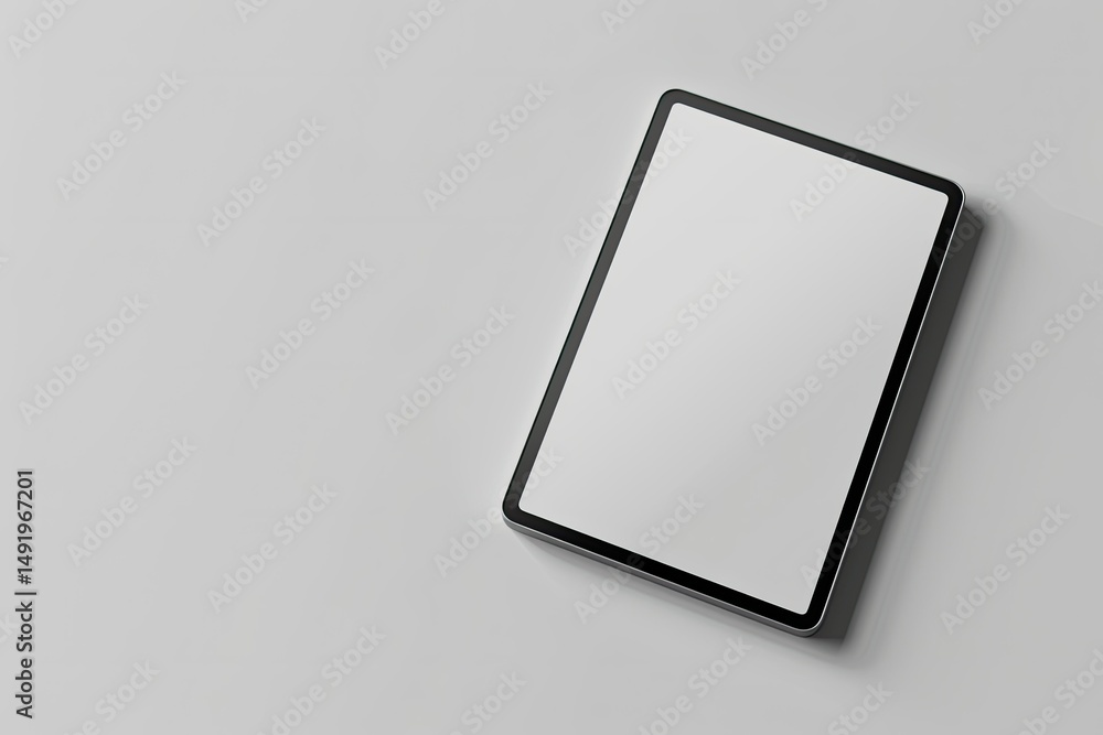 Poster high resolution image of white high detailed computer tablet design with blank screen mockup