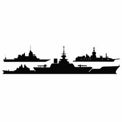 Fototapeta premium Silhouette of military warships and aircraft carrier