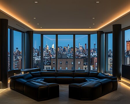 Fototapeta Large room with a view of the city