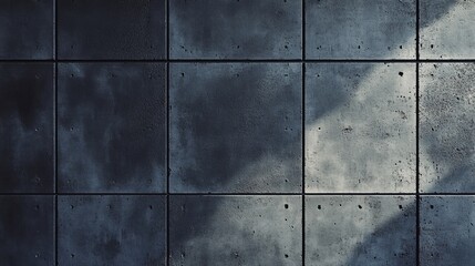 Dark gray concrete wall tiles with sunlight shadows