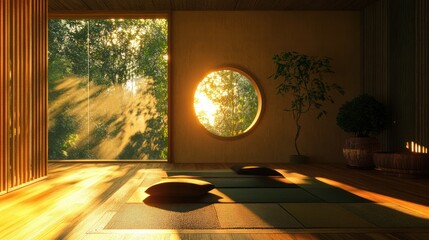Sunlit Serenity: A Minimalist Interior for Meditation and Tranquil Reflection