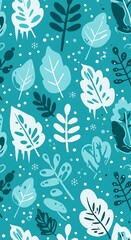 Teal Leaves: A Hand-Drawn Winter Pattern