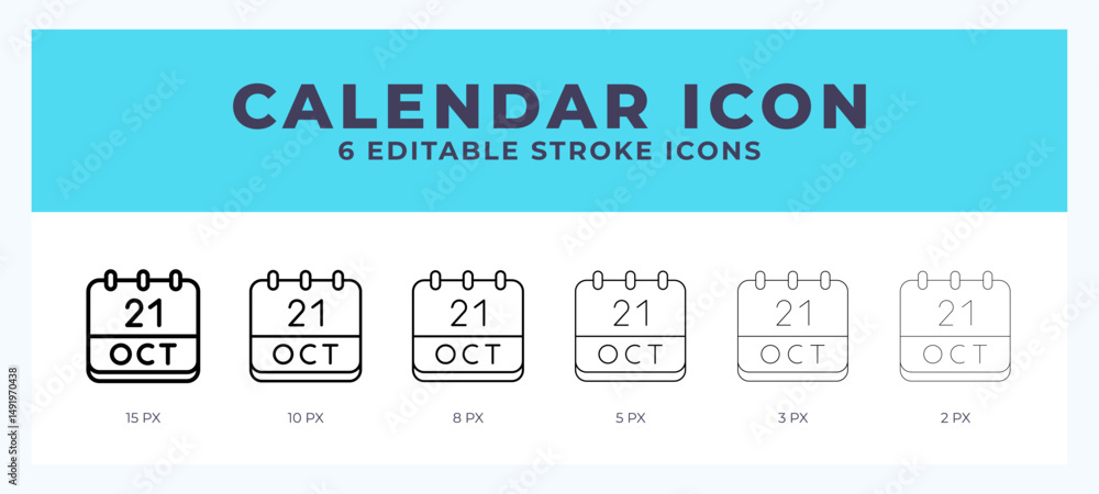 Poster calendar october icon set with different stroke. vector illustration with editable stroke.