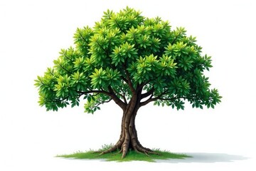 Tree isolated on a white canvas with simple background, wooden texture, evergreen