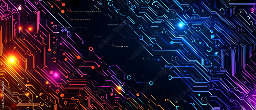 Poster Abstract Colorful Circuit Lines Pattern Design