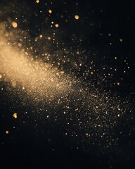 Golden dust particles floating in dark space abstract background macro photography style with bokeh effect and soft light for festive design