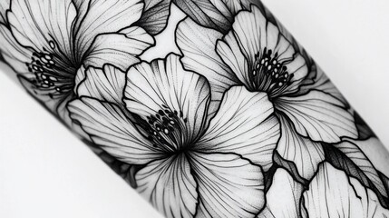 Fototapeta premium Elegant monochrome floral tattoo design with intricate line work details