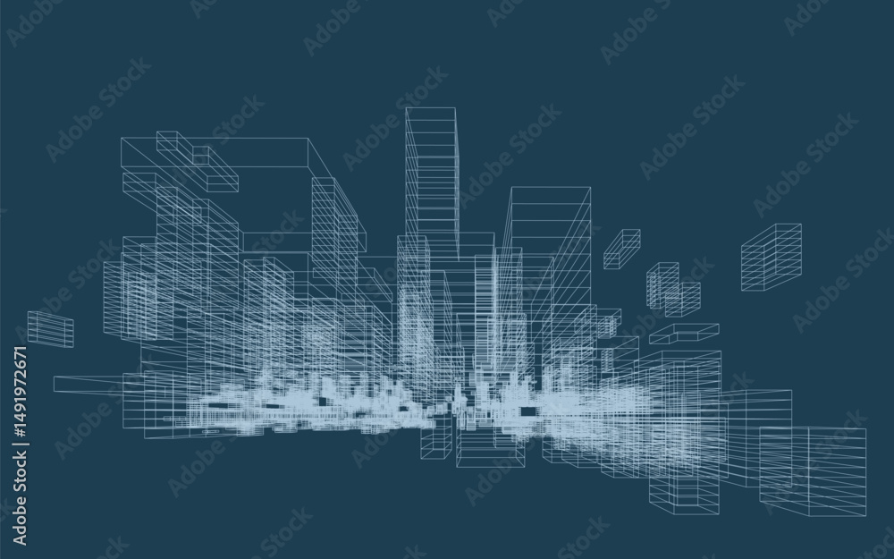 Poster abstract 3d dynamic wireframe. geometric perspective background. abstract matrix wireframe backgroun