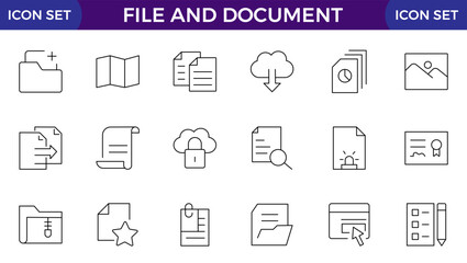 Set of file and document Icons. Simple line art style icons pack. Vector illustration, such as files, checkmark, find, search,