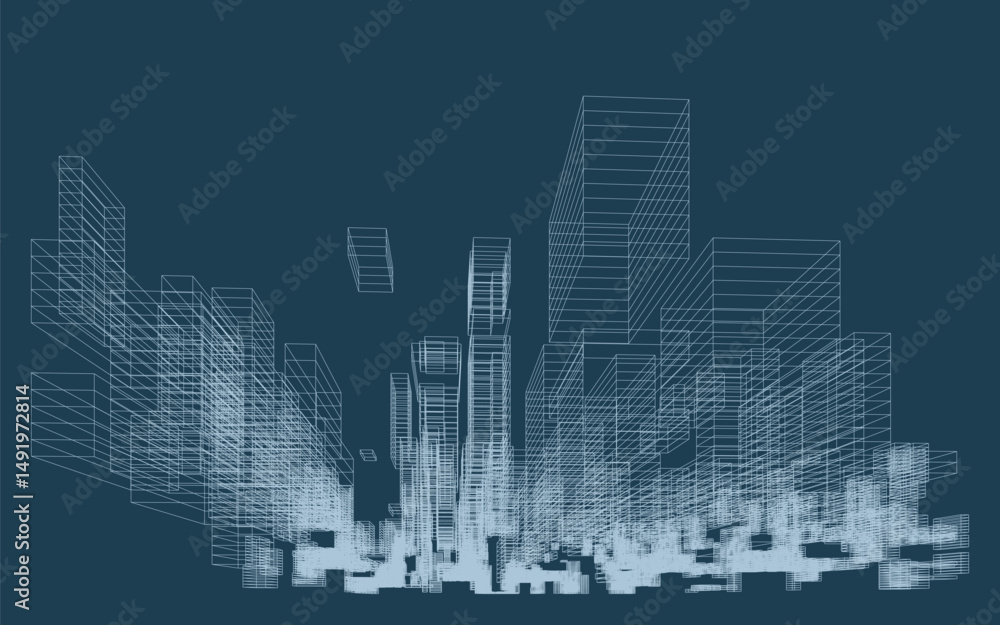 Poster abstract 3d dynamic wireframe. geometric perspective background. abstract matrix wireframe backgroun