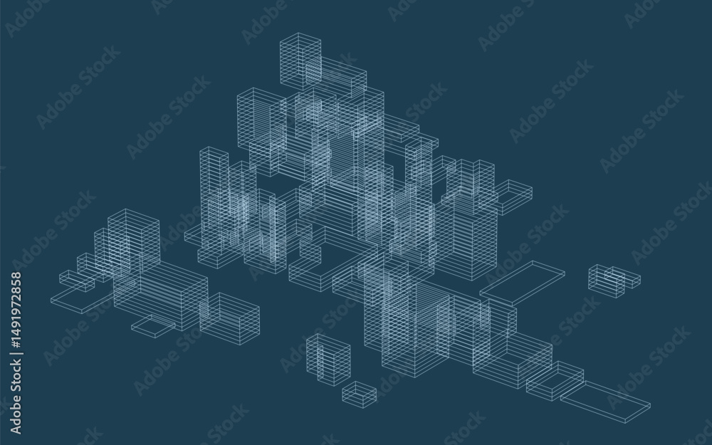 Poster abstract 3d dynamic wireframe. geometric perspective background. abstract matrix wireframe backgroun