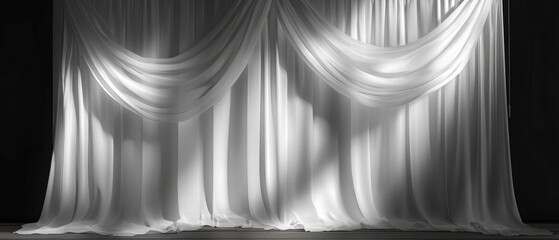 Elegant White Sheer Curtains Draping Gracefully in Soft Light Studio Shot Backdrop for Photography and Events
