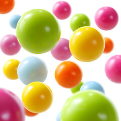 Assorted colorful plastic balls floating isolated on white background perfect for toy advertisements party decorations or playful design themes showing bright colorful balls