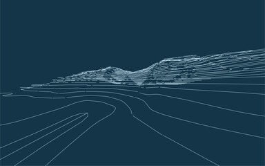 Wireframe surrounding contour. Topographic element pattern for background. Landscape topography contour line and layer. Vector illustration.