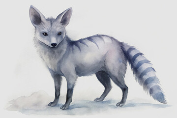 Obraz premium Watercolor illustration of a majestic fox in shades of gray on a clean white background