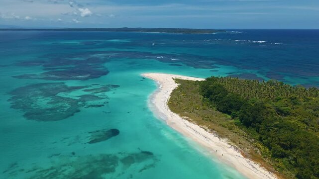 Zapatilla Island In Bocas del Toro, Panama - Green Island With Sandy Beach Surrounded By The Caribbean Sea. aerial orbiting shot