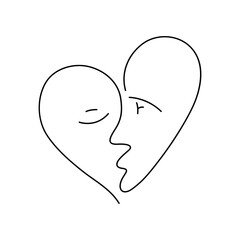 A heart-shaped one line art with two faces