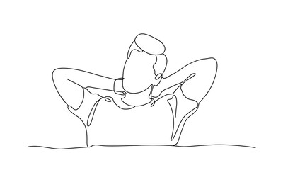 A male person sitting in a relaxed pose line art illustration